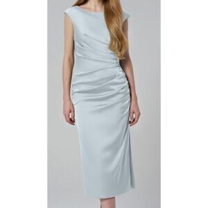 AW BRIDAL 10 L baby blue satin Briony cocktail formal party midi dress NEW B152